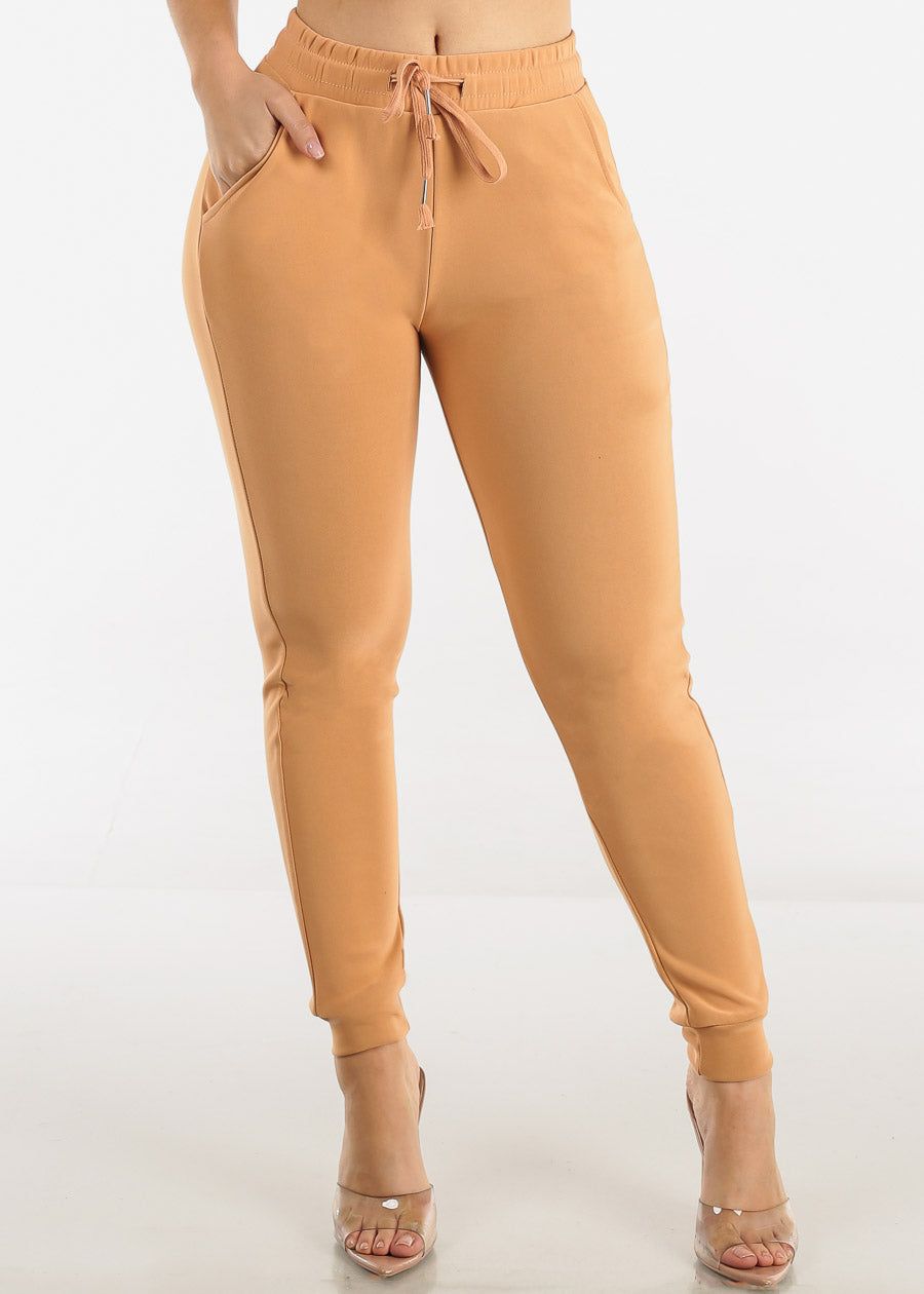 High Drawstring Waist Jogger Pants Sand sold by Moda