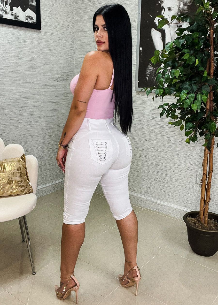 MX JEANS White Butt Lift Mid Rise Capris sold by Moda product image thumbnail 3