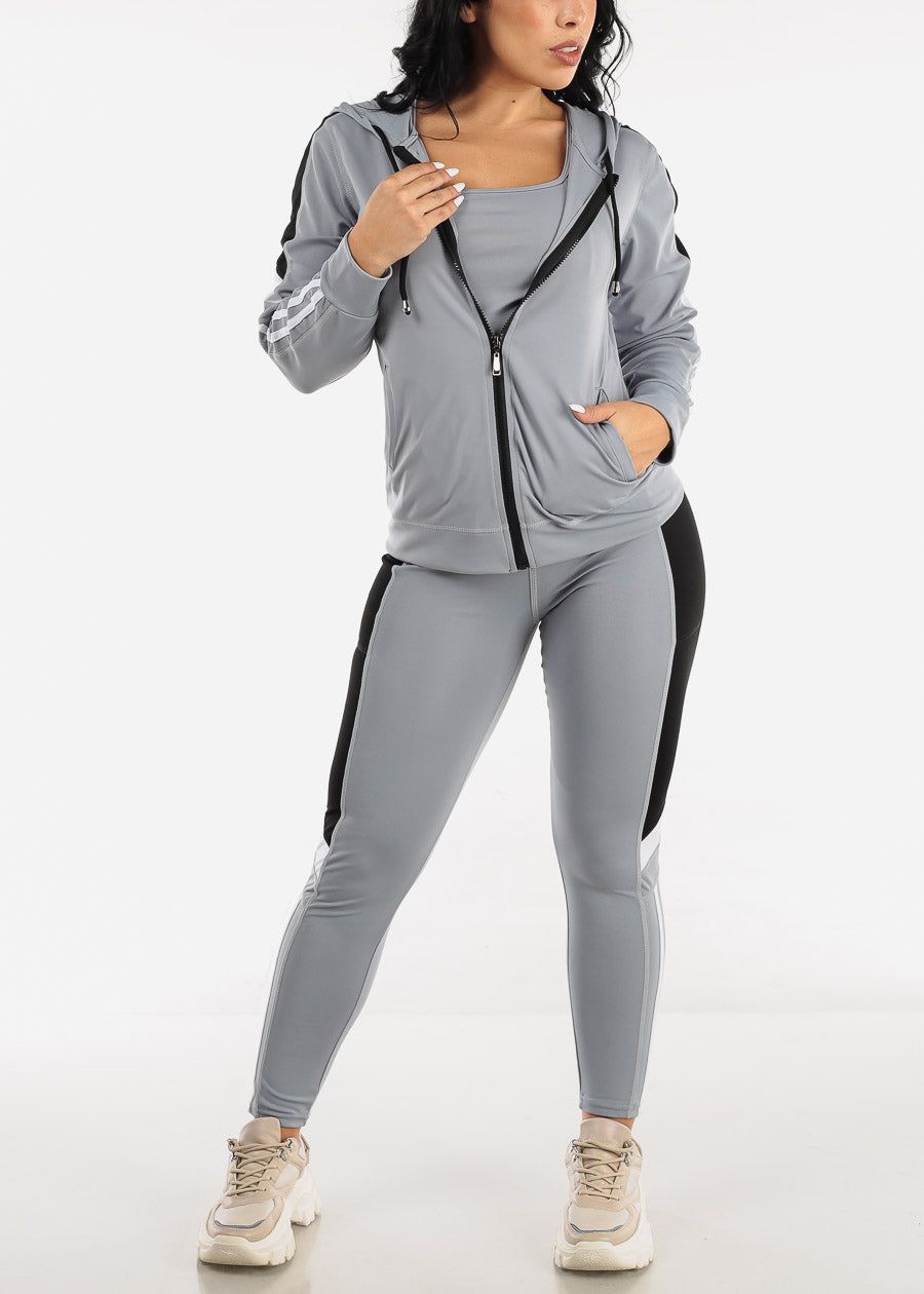 Activewear Jacket, Tank Top & Leggings Light Grey (3 PCE SET) sold by Moda product image thumbnail 2