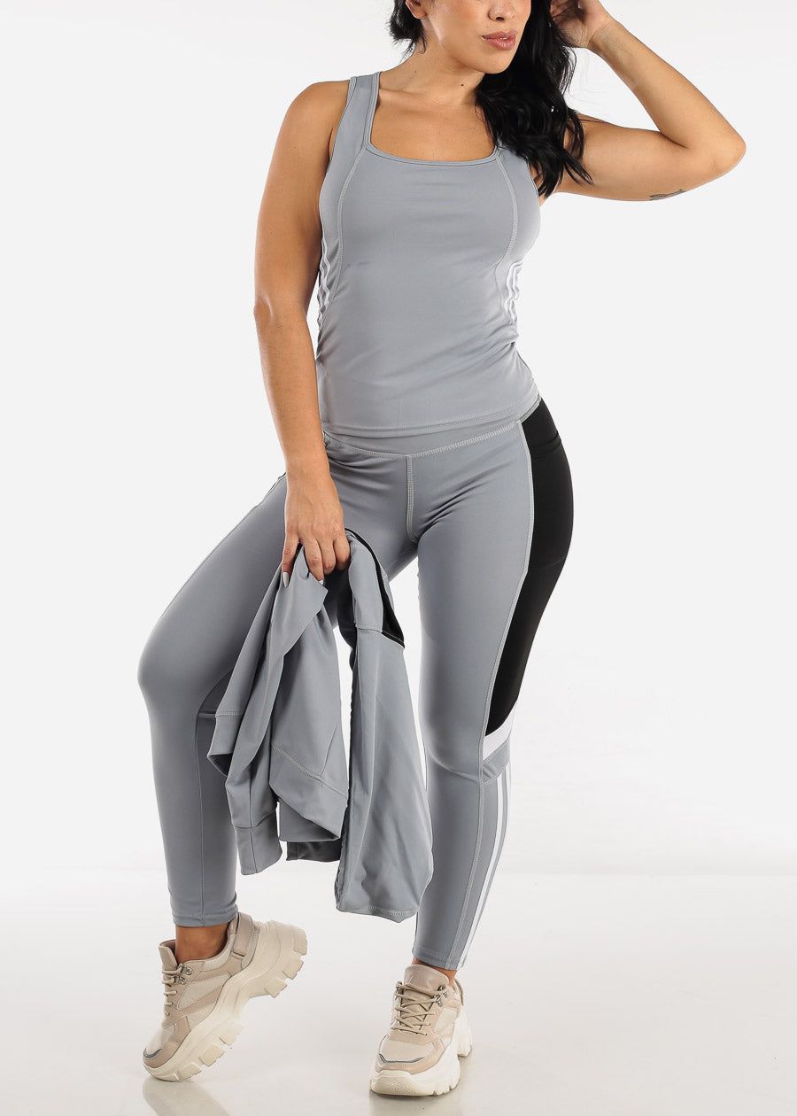 Activewear Jacket, Tank Top & Leggings Light Grey (3 PCE SET) sold by Moda product image thumbnail 3