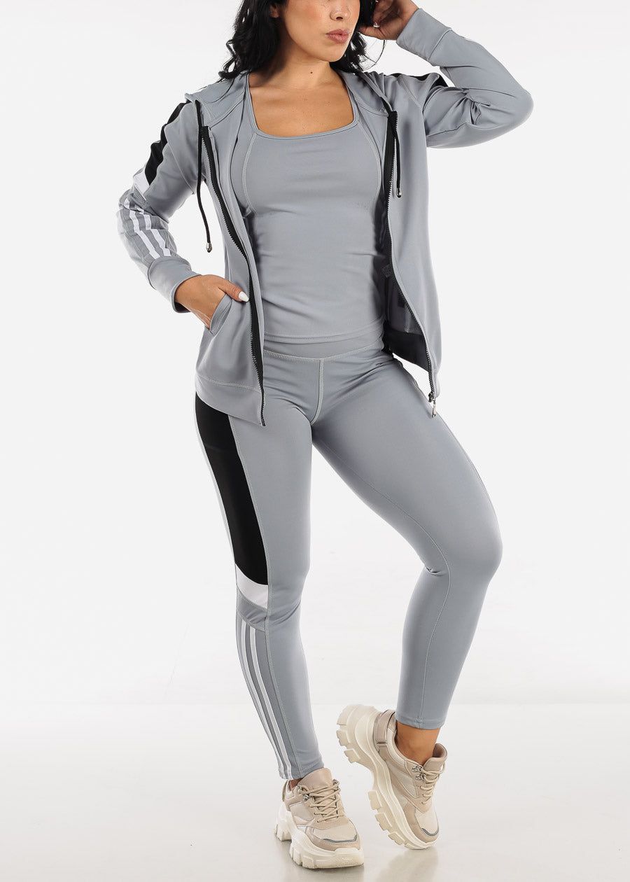 Activewear Jacket, Tank Top & Leggings Light Grey (3 PCE SET) sold by Moda