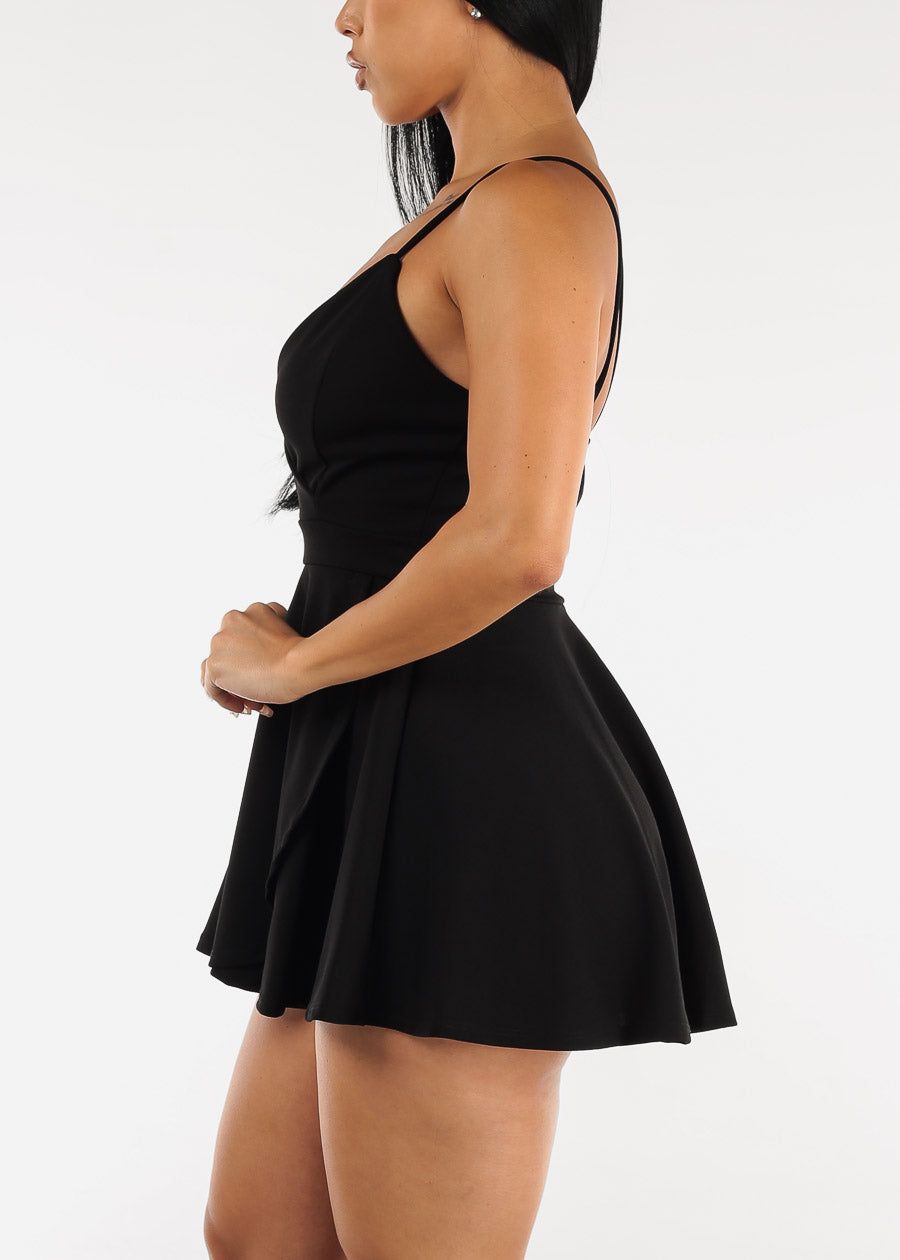 Black Sleeveless Surplice Skort Romper sold by Moda product image thumbnail 3