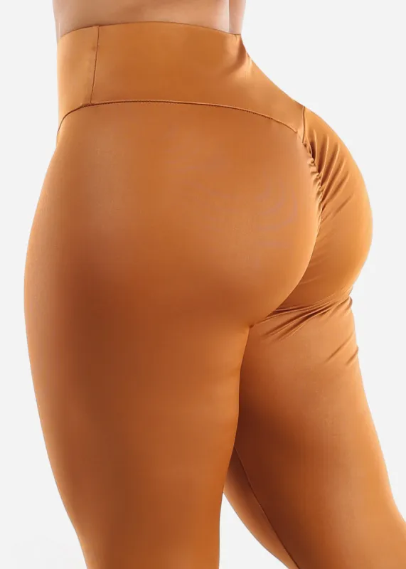 Ruched Butt Mustard Pleather Leggings sold by Moda