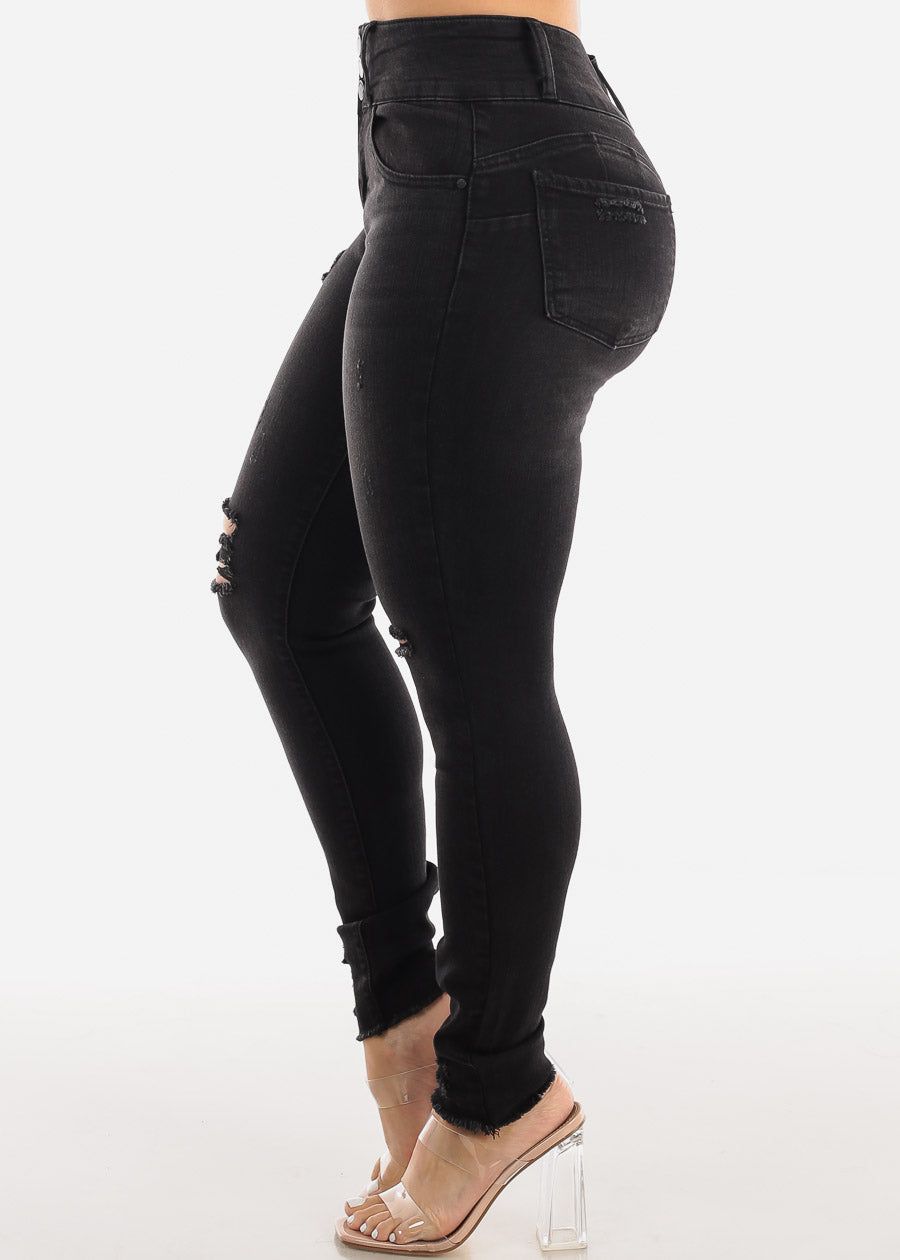 High Rise Black Butt Lifting Distressed Skinny Jeans sold by Moda product image thumbnail 4