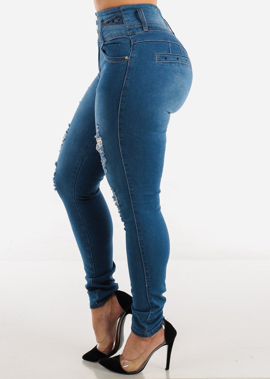 Super High Waisted Ripped Levantacola Skinny Jeans Med Blue sold by Moda product image thumbnail 4