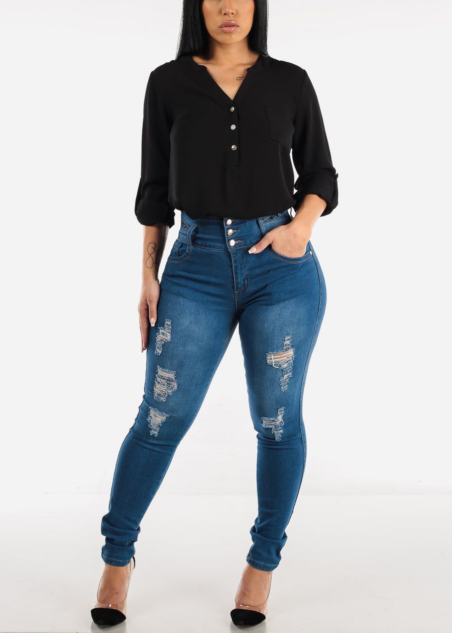 Super High Waisted Ripped Levantacola Skinny Jeans Med Blue sold by Moda product image thumbnail 2
