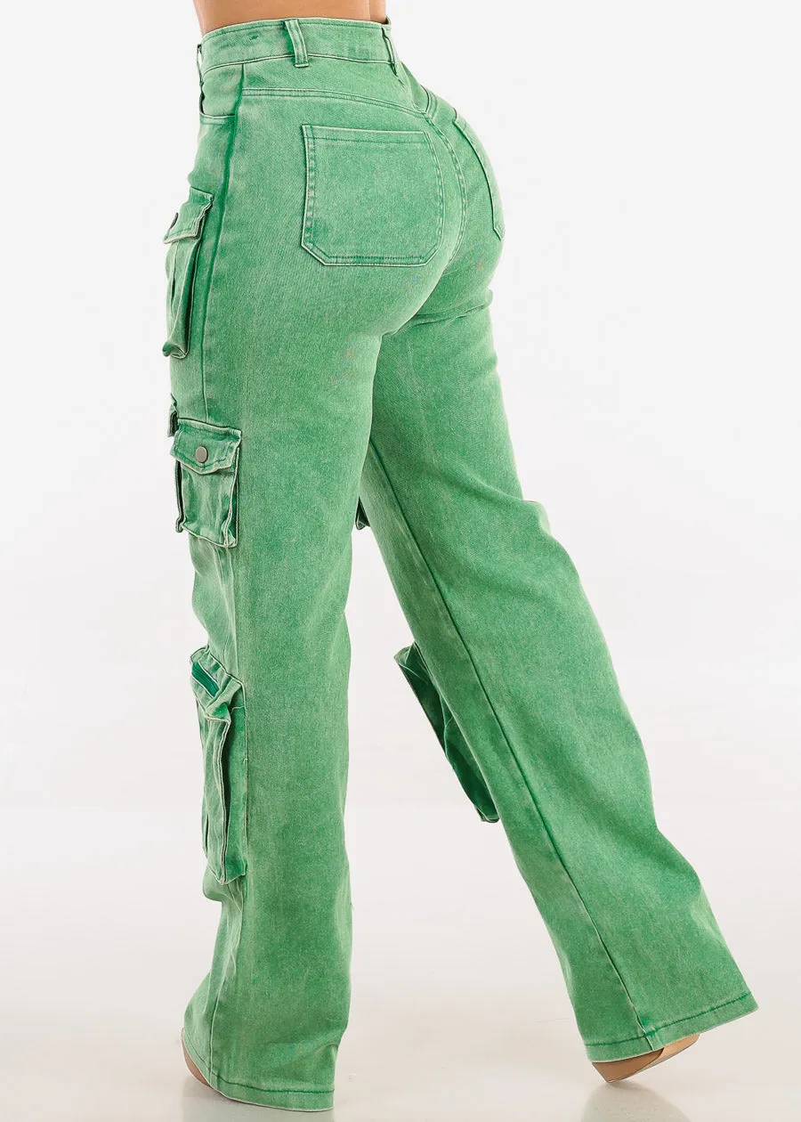 High Waist Utility Cargo Jeans Acid Wash Green sold by Moda product image thumbnail 4