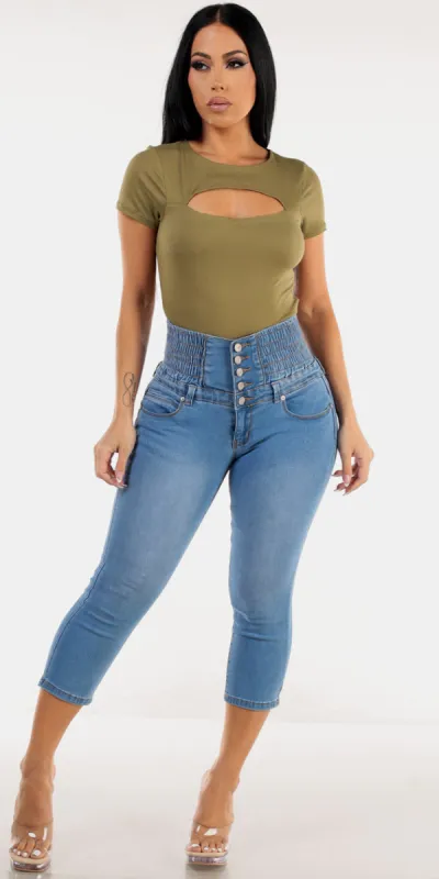 Olive Butt Lift Stretch Denim Look sold by Moda