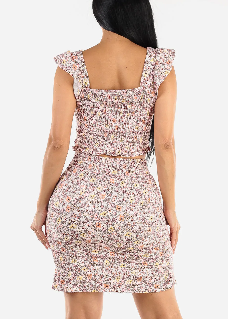 Smocked Floral Top & Skirt Ivory (2 PCE SET) sold by Moda product image thumbnail 4