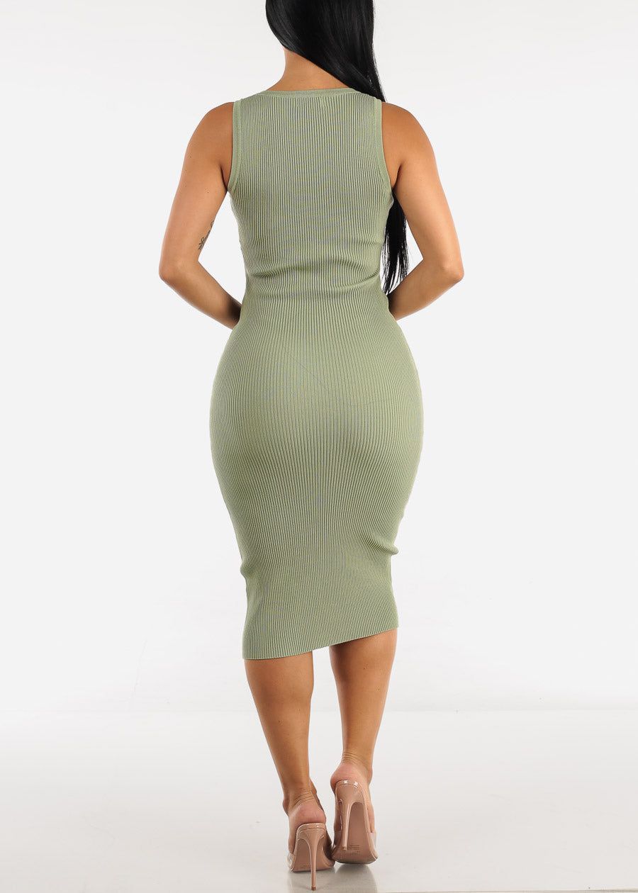 Sleeveless Ribbed Bodycon Midi Dress Light Olive sold by Moda product image thumbnail 3