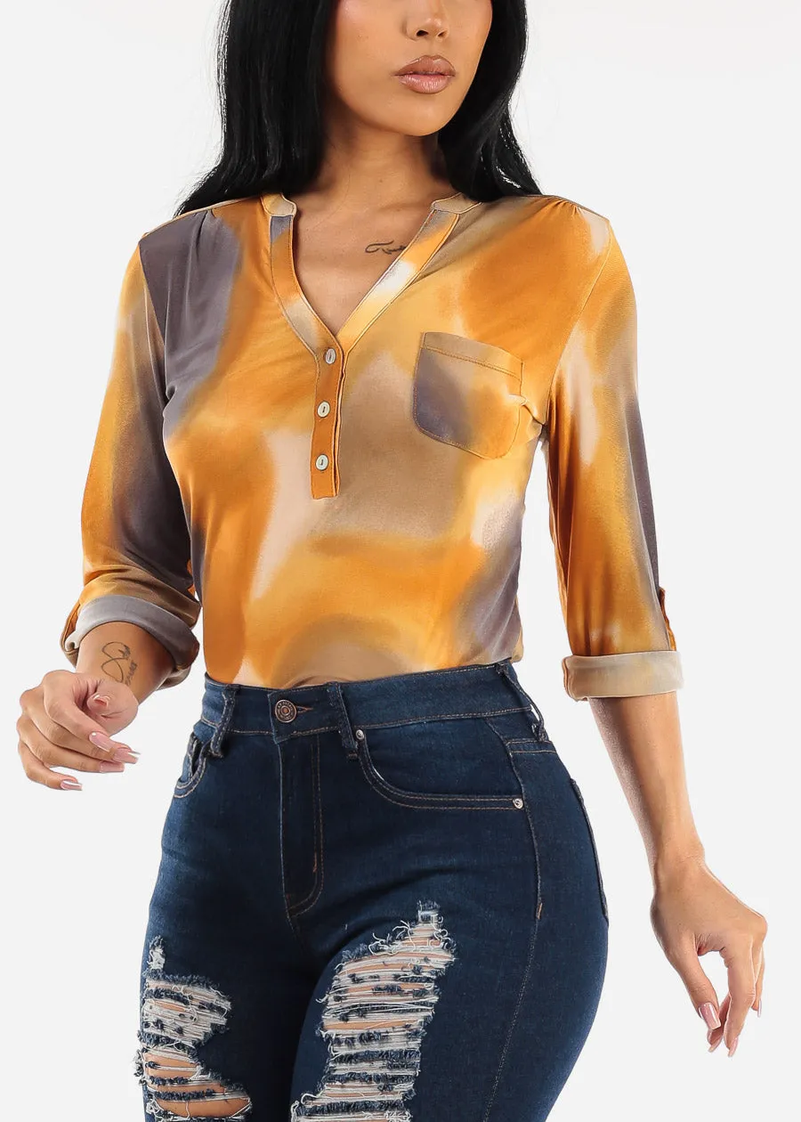 Quarter Sleeve Tie Dye Mesh Blouse sold by Moda