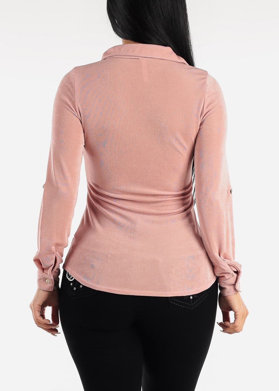 Long Sleeve Slinky Fitted Blouse Mauve sold by Moda product image thumbnail 4