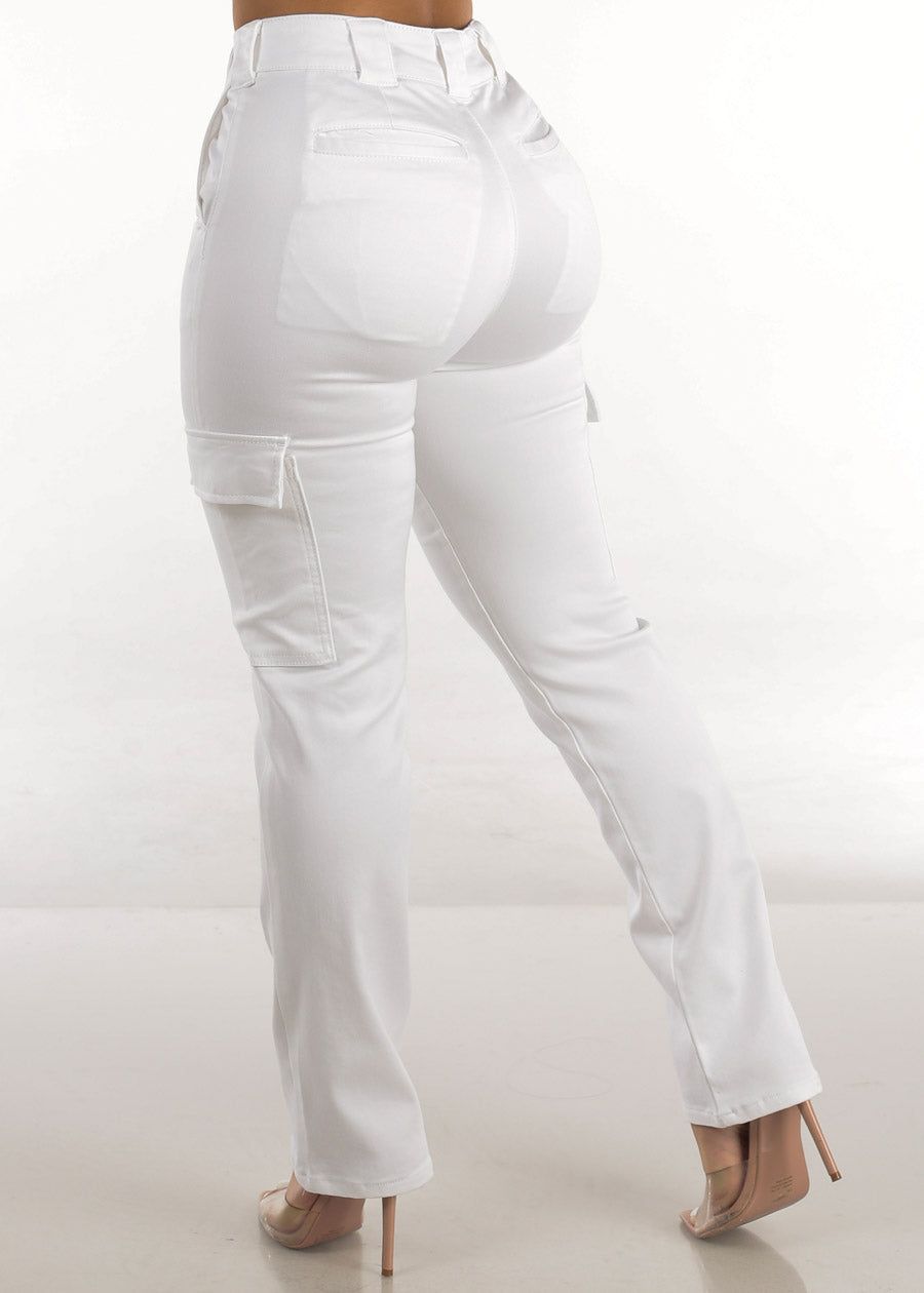 White High Waisted Straight Cargo Pants sold by Moda product image thumbnail 4