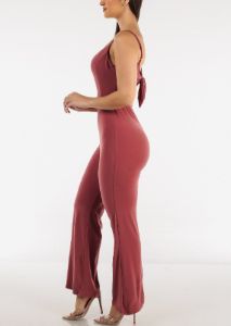 Sleeveless Tie Back Wide Leg Jumpsuit Dark Mauve sold by Moda