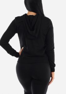 Black Zip Up Long Sleeve Hoodie sold by Moda