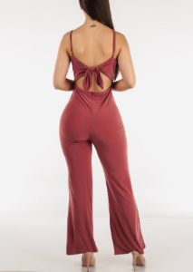 Sleeveless Tie Back Wide Leg Jumpsuit Dark Mauve sold by Moda