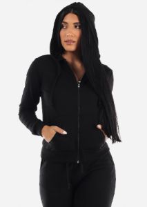 Black Zip Up Long Sleeve Hoodie sold by Moda