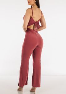 Sleeveless Tie Back Wide Leg Jumpsuit Dark Mauve sold by Moda