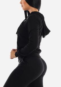 Black Zip Up Long Sleeve Hoodie sold by Moda