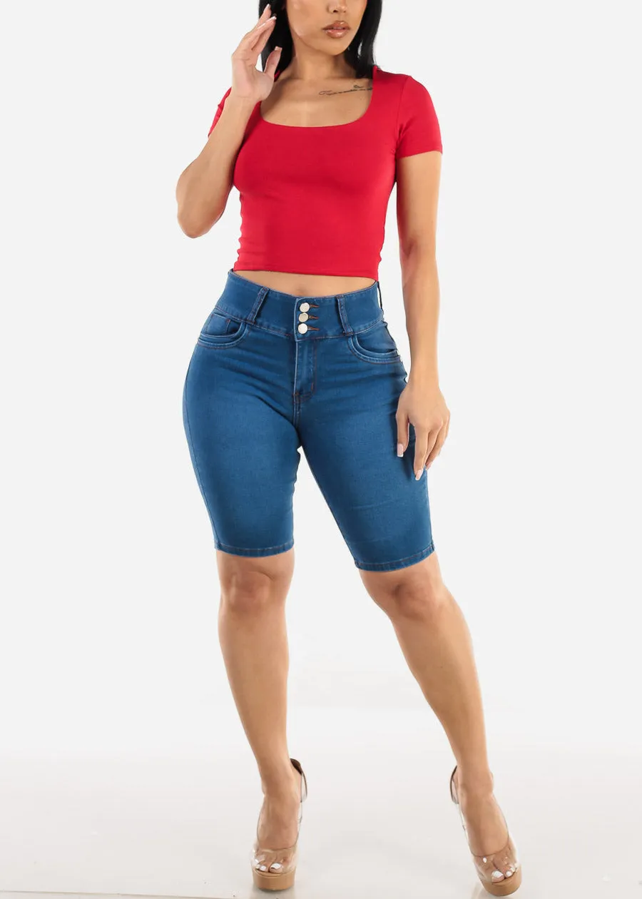 Short Sleeve Square Neck Crop Top Red sold by Moda product image thumbnail 2