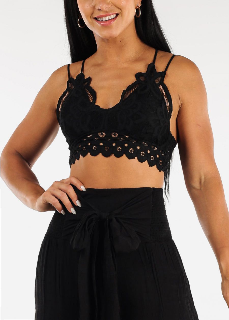 Black Double Strap Floral Lace Bralette sold by Moda product image thumbnail 2
