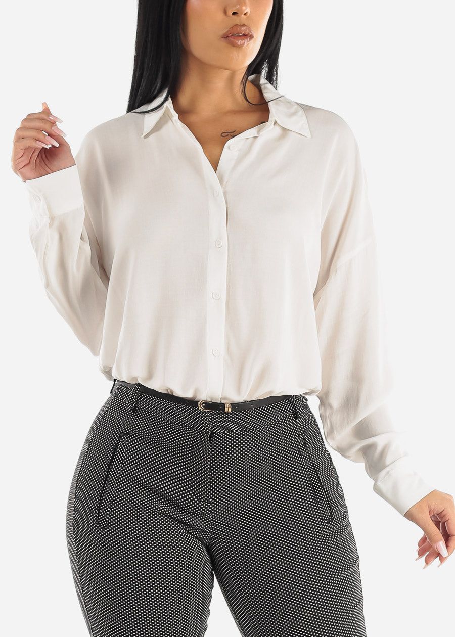 White Oversized Long Sleeve Button Down Shirt sold by Moda