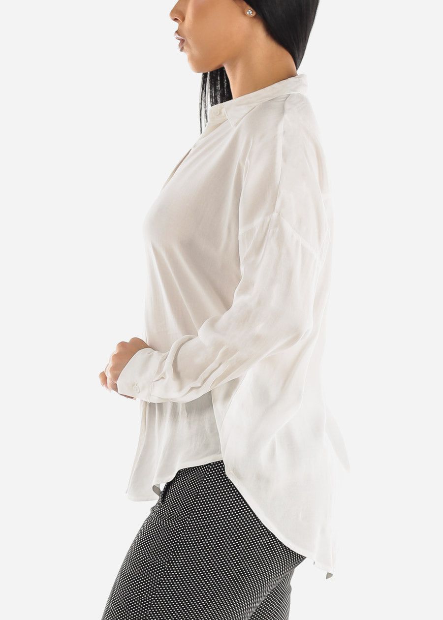 White Oversized Long Sleeve Button Down Shirt sold by Moda product image thumbnail 3