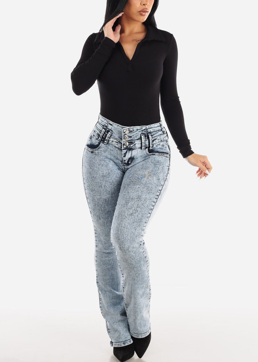 Long Sleeve Black Collared Thong Bodysuit sold by Moda product image thumbnail 5