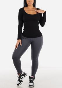Grey High Waisted Corset Leggings sold by Moda
