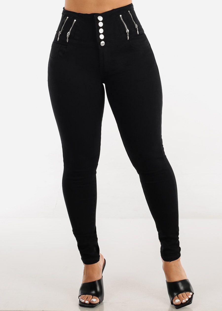 Black High Waist Butt Lift Skinny Jeans with Zipper Detail sold by Moda product image thumbnail 3