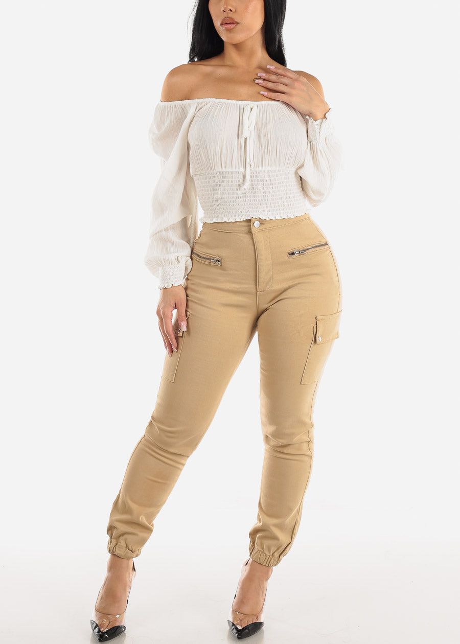 White Off Shoulder Floral Peasant Crop Top sold by Moda product image thumbnail 2