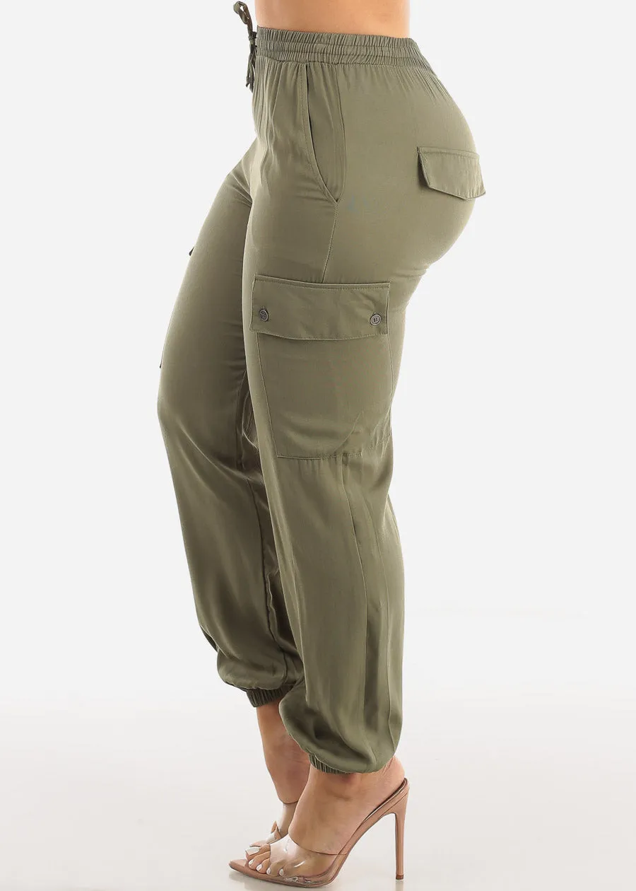High Waist Drawstring Cargo Jogger Pants Olive sold by Moda product image thumbnail 3