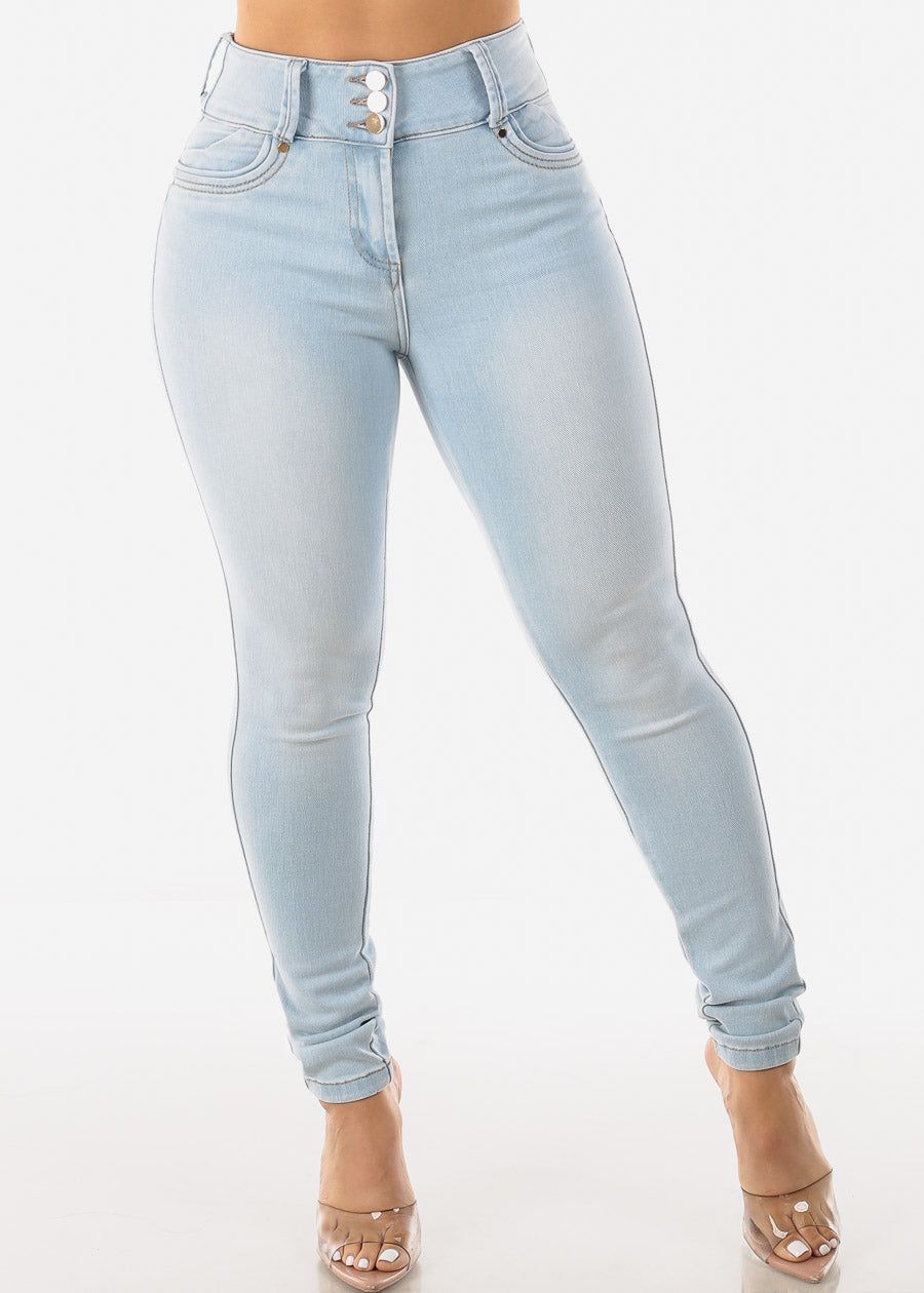 Super High Waist Levantacola Skinny Jeans Light Blue sold by Moda product image thumbnail 4