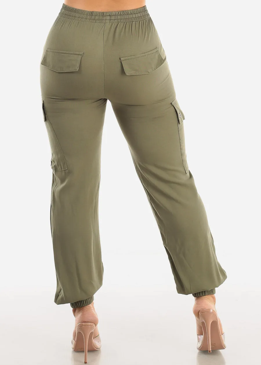 High Waist Drawstring Cargo Jogger Pants Olive sold by Moda product image thumbnail 4