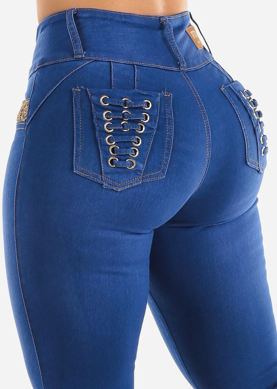 MX JEANS Levanta Cola Blue Wash Skinny Jeans sold by Moda