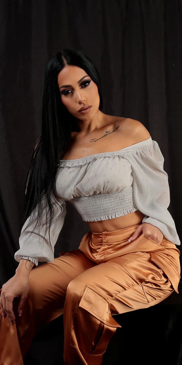 Smocked Satin Cargo Joggers Look sold by Moda product image thumbnail 3