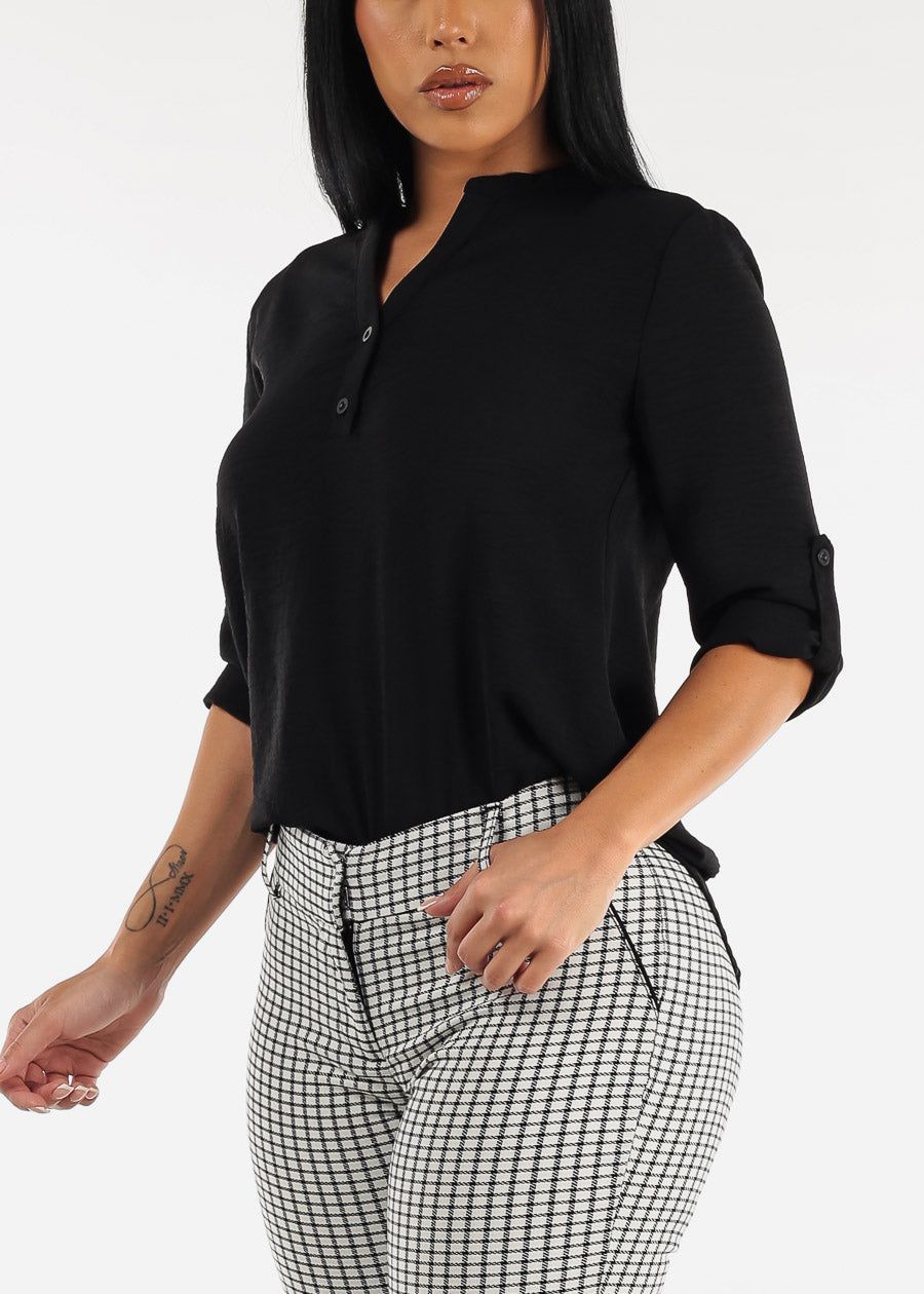 Quarter Sleeve Black Woven Blouse sold by Moda