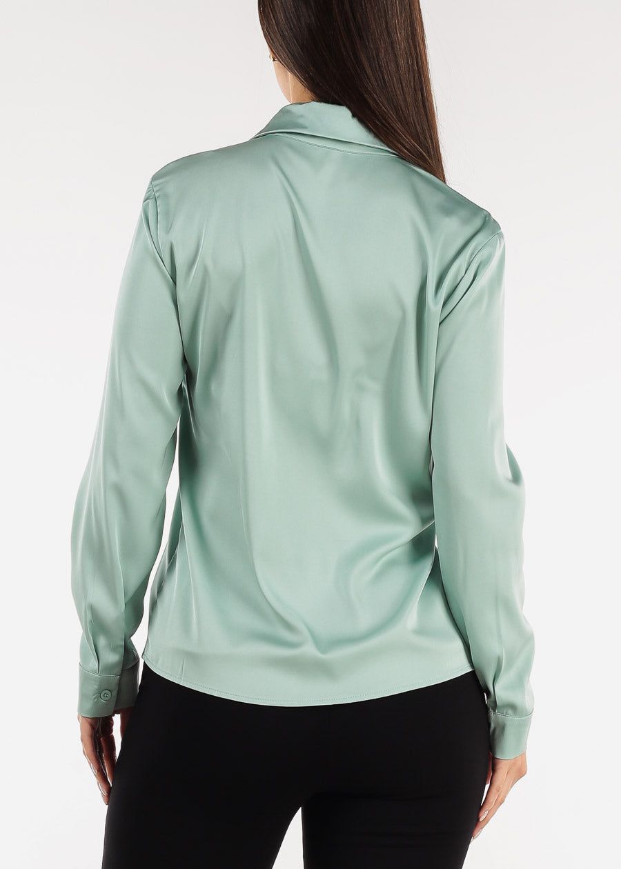 Long Sleeve Button Down Satin Shirt Sage sold by Moda product image thumbnail 4