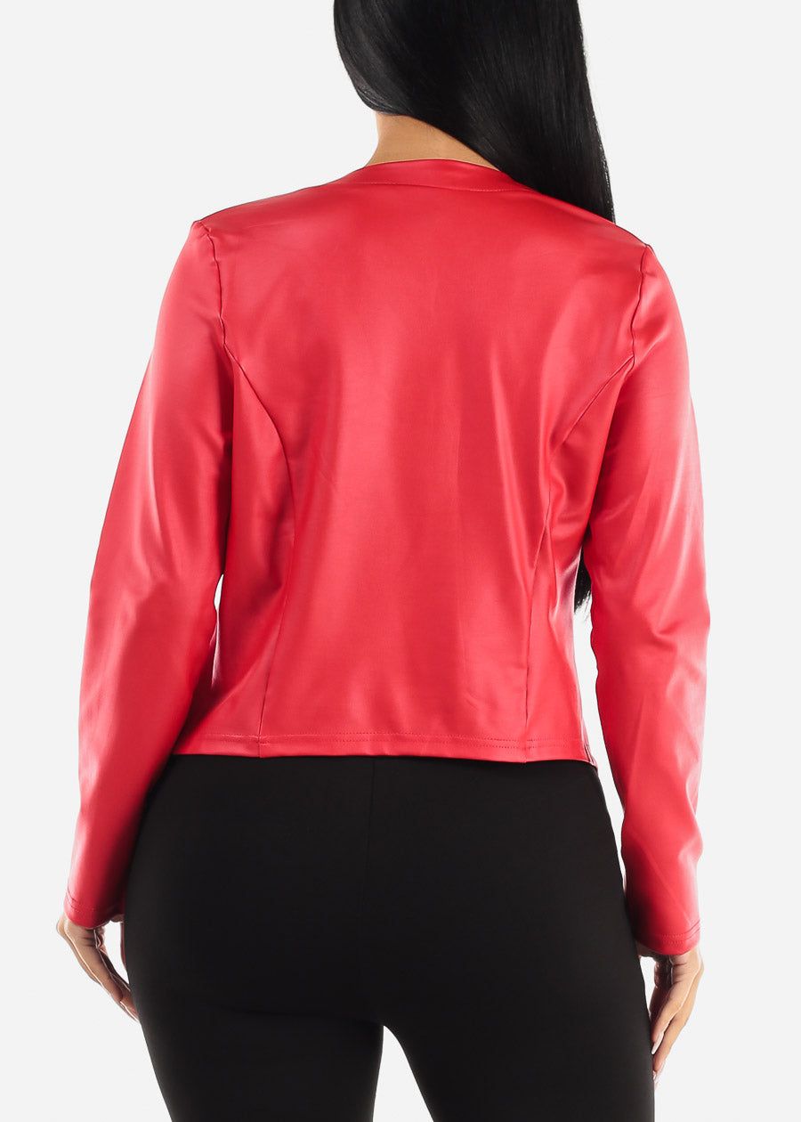 Red Faux Leather Long Sleeve Open Blazer sold by Moda product image thumbnail 4