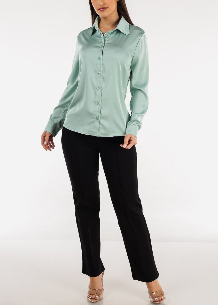 Long Sleeve Button Down Satin Shirt Sage sold by Moda product image thumbnail 2