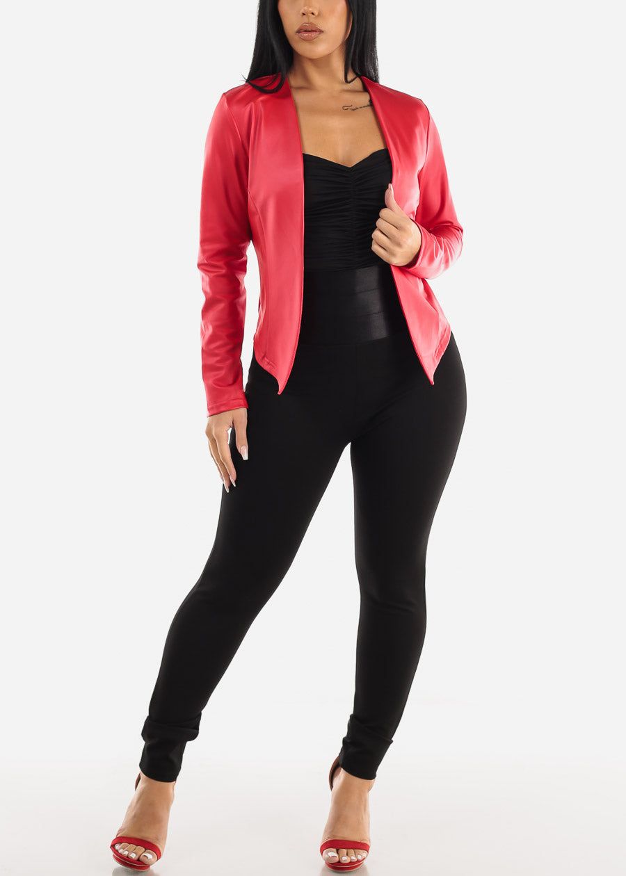 Red Faux Leather Long Sleeve Open Blazer sold by Moda product image thumbnail 2