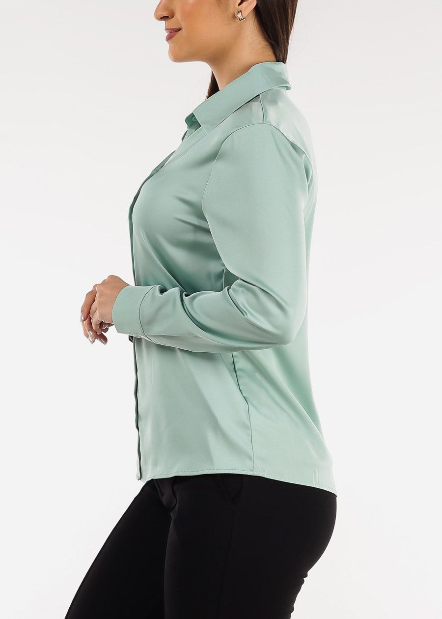 Long Sleeve Button Down Satin Shirt Sage sold by Moda product image thumbnail 3
