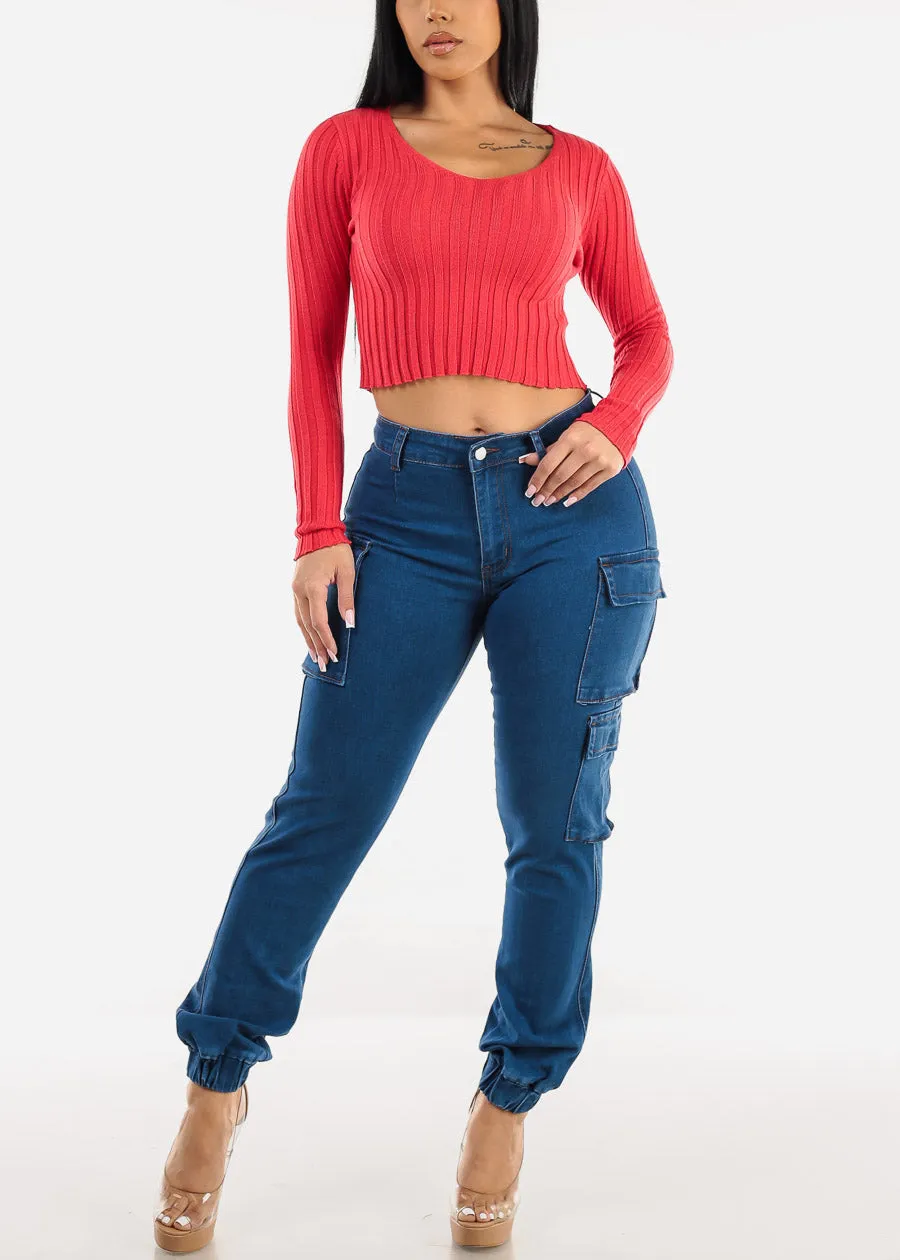 Butt Lift High Waisted Cargo Jogger Jeans Indigo sold by Moda product image thumbnail 2
