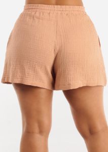 Cotton High Drawstring Waist Shorts Mocha sold by Moda