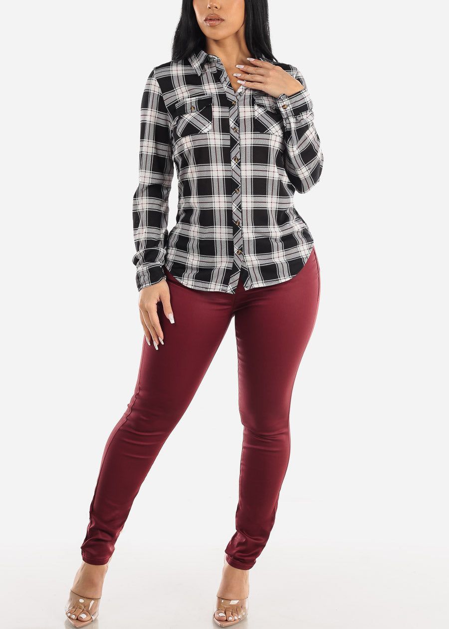 Long Sleeve Button Up Plaid Shirt Black & White sold by Moda product image thumbnail 2