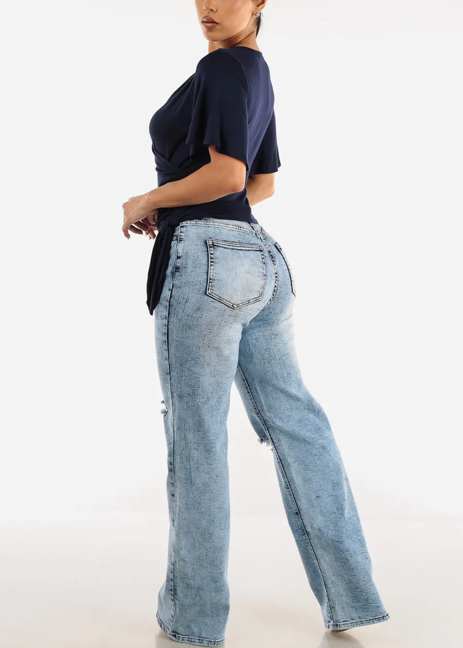 Acid Wash Ripped Wide Leg Straight Stretch Jeans sold by Moda product image thumbnail 5