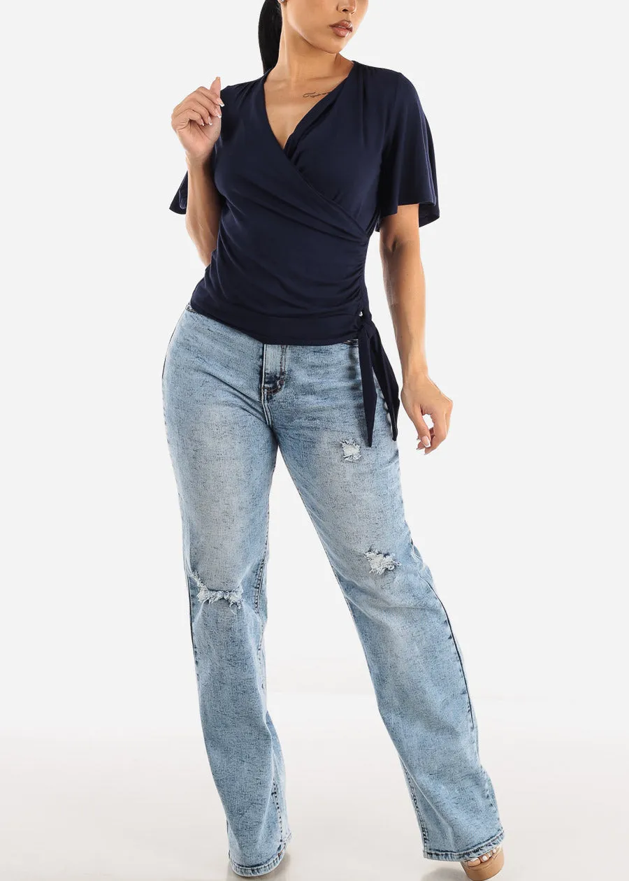 Acid Wash Ripped Wide Leg Straight Stretch Jeans sold by Moda product image thumbnail 2