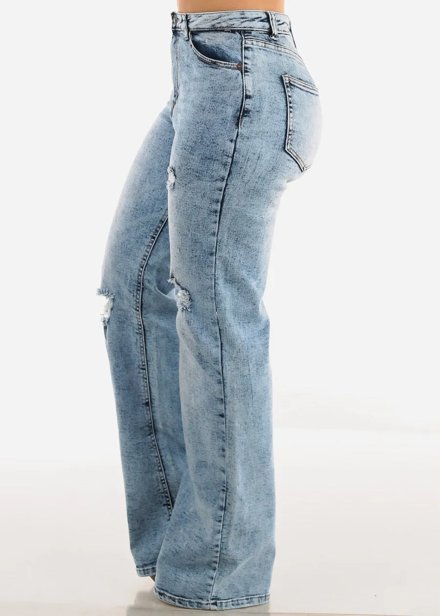 Acid Wash Ripped Wide Leg Straight Stretch Jeans sold by Moda product image thumbnail 3
