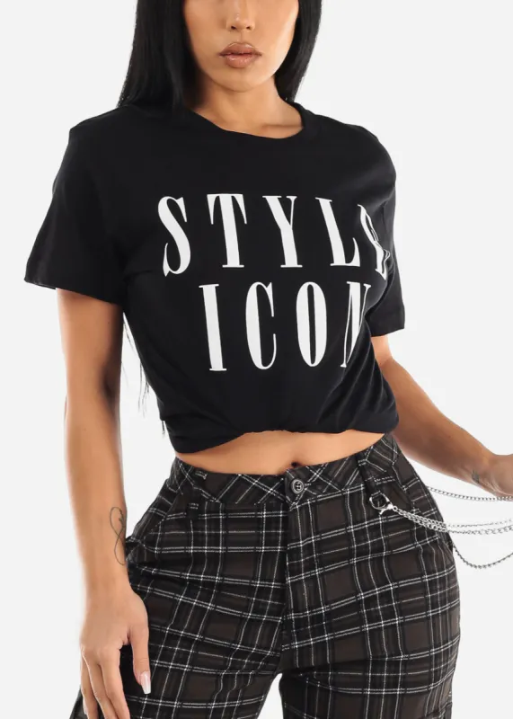 Black Short Sleeve Style Icon Graphic Tee sold by Moda