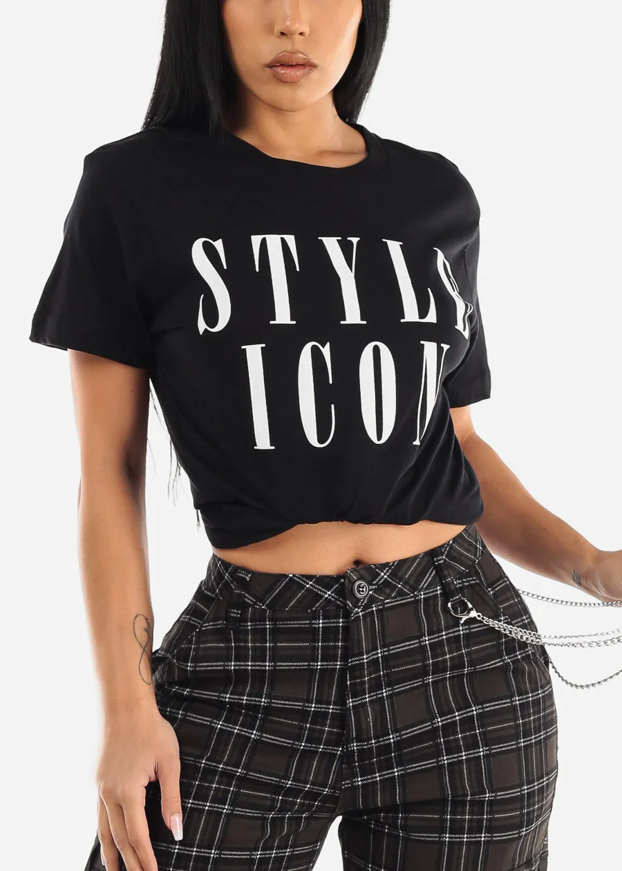 Black Short Sleeve Style Icon Graphic Tee sold by Moda